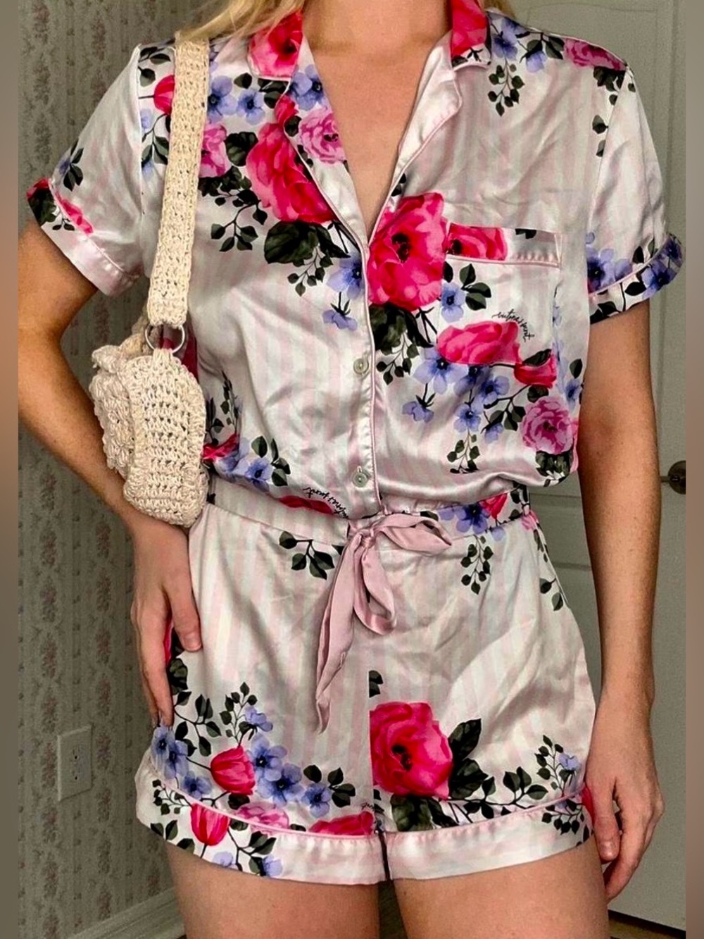Victoria's Secret Pink Floral Satin Short Pajama Set